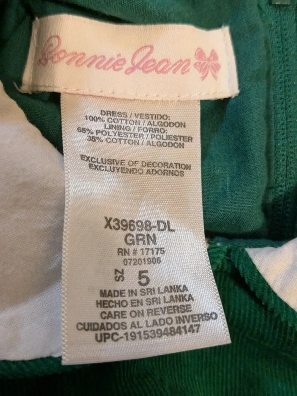 Vintage Style Bonnie Jean Green Corduroy Holiday Christmas Dress Girls 5T